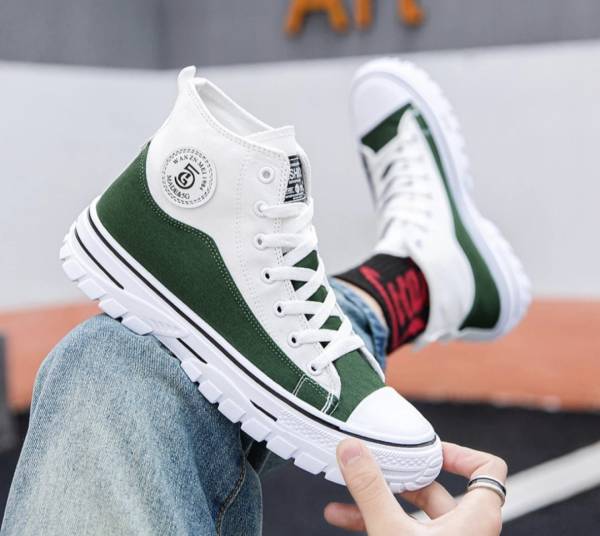 Klusener men denim trendy latest stylish white/green casual boot High Tops For Men