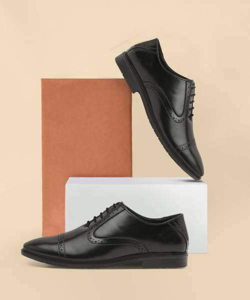 MUTAQINOTI Jet Black Oxford Luxury Leather Shoes for men Formal