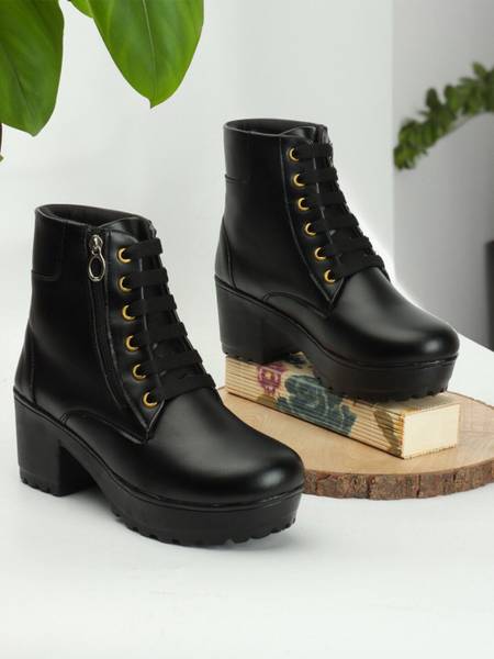 Alishtezia Women High-Top Lace-Up Biker Boots Boots For Women