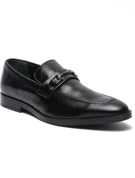 Teakwood Leathers Men Black Solid Leather Formal Slip On Shoes