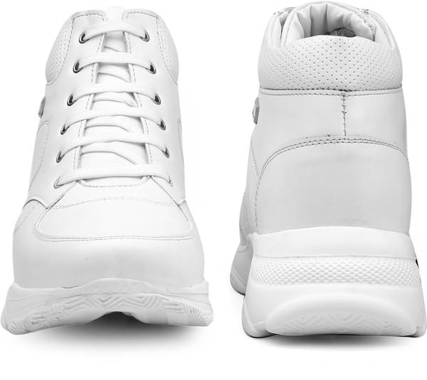 YUVRATO BAXI Men 3 Inch Hidden Height Increasing White Casual Lace-Up Shoes. Outdoors For Men