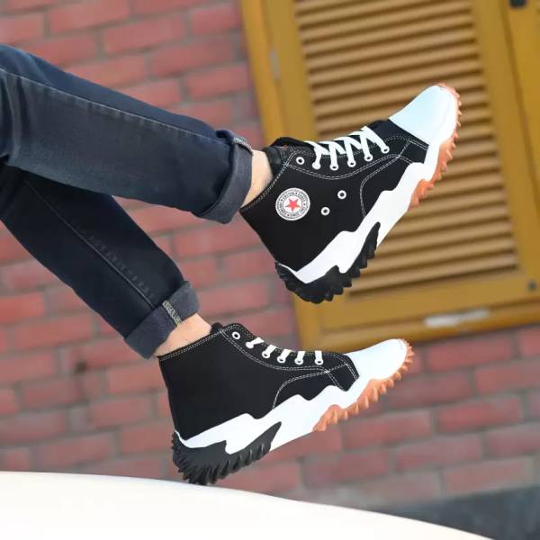 Krors Casual Premium Ankle Length Black Denim Boots Canvas Shoes Sneakers For Men