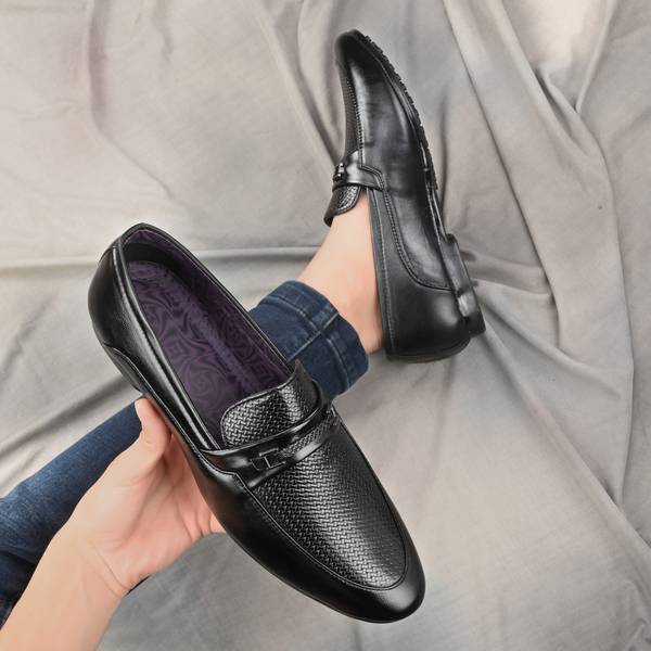 JAMARION Black Synthetic Leather Casual Loafer Loafers For Men