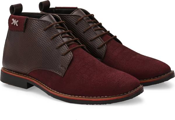 KILLER Men's Synthetic Leather & Suede Lace-Up Ankle Boots  Maroon & Brown Boots For Men