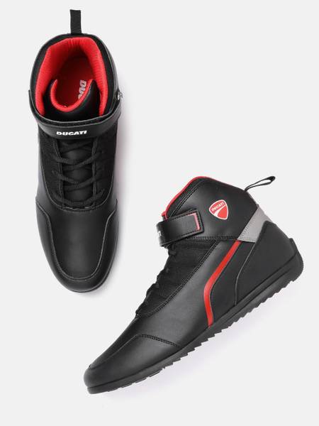 DUCATI Ducati Men Black Red Solid Mid-Top Sneakers Brogues For Men