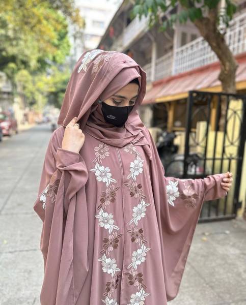 Latest Design Nida Fabric Embroidery Farasha Abaya Burkha With Dupatta Hijab Latex Self Design Burqa With Hijab