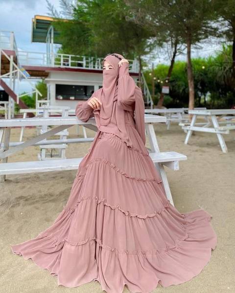 ZUZUU Fancy Firdous Fabric chun Work Abaya Burkha With Hijab