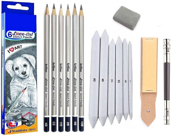 mixale High Quality Artline sketching + sand paper + stumps + extender + eraser set