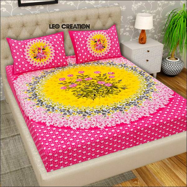Leo Creation 144 TC Cotton Double Jaipuri Prints Flat Bedsheet