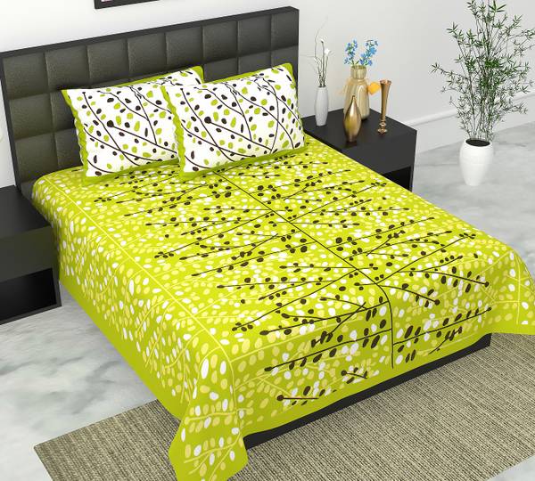 TULSI IMPEX 144 TC Cotton Double Jaipuri Prints Flat Bedsheet