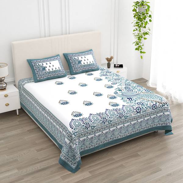 CLOTHOLOGY 240 TC Cotton King Jaipuri Prints Flat Bedsheet
