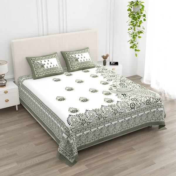 CLOTHOLOGY 240 TC Cotton King Jaipuri Prints Flat Bedsheet