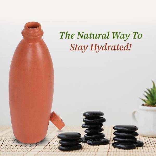 Pack of 1 Self Cooling Clay Mitti Teracotta Water Bottle_sd080 1000 ml Bottle Clay