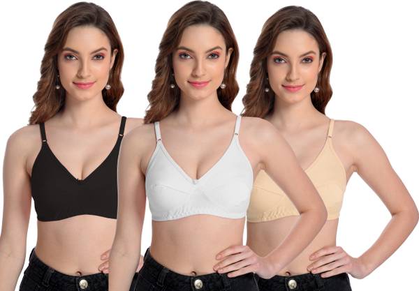 BOOMSHY Women's Comfort Bra For Everyday Combo Pack of 3 Single Layered Women Full Coverage Non Padded Bra