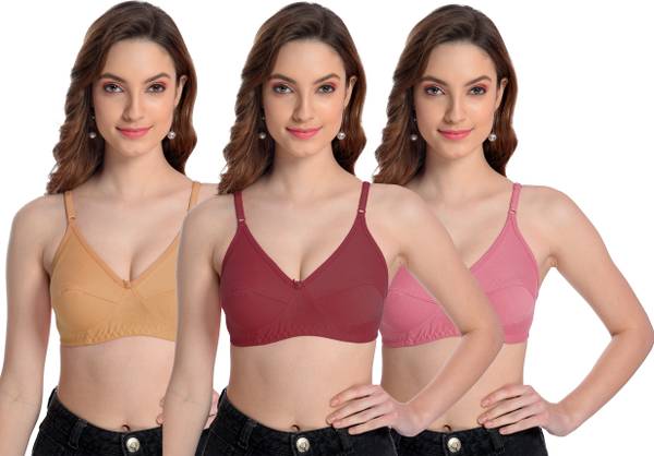 BOOMSHY Women's Comfort Bra For Everyday Combo Pack of 3 Double Layered Women Full Coverage Non Padded Bra