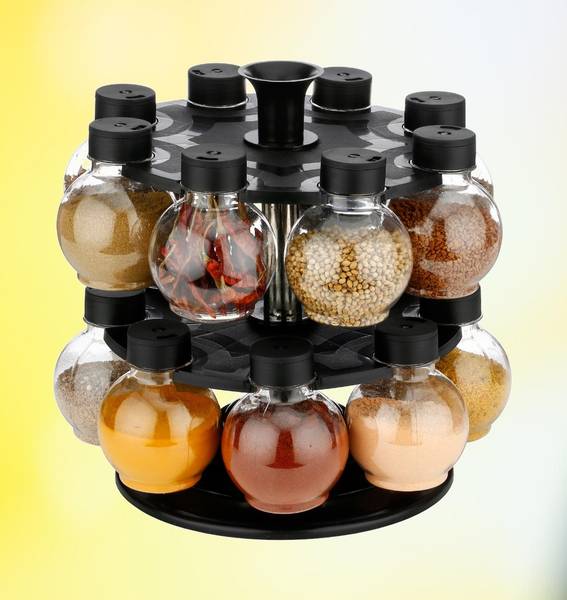 360 Degree Revolving Round Shape Transparent Spice Rack,Condiment Set (1 Stand,16 Plastic Bottles With 2 in 1 Cap)A4 16 Piece Spice Set