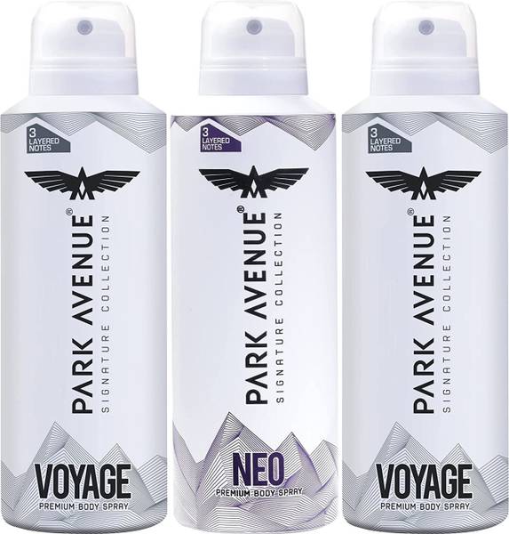 PARK AVENUE Signature Collection Pemium Body Spray for Men, 2 Voyage + 1 Neo, Fresh Deodorant Spray - For Men
