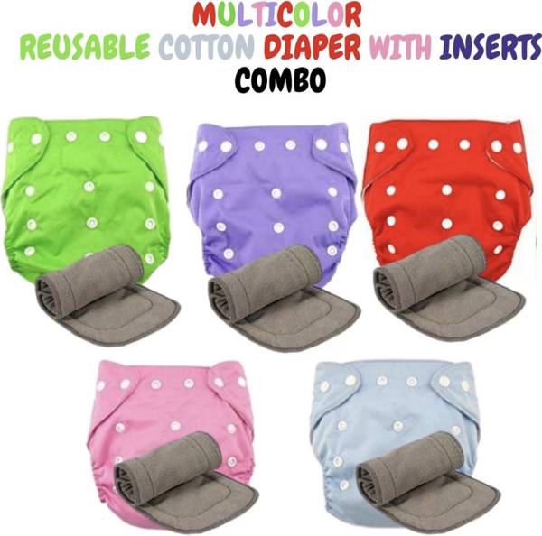 kogar All New Reusable Multicolour Cloth Button Diaper With 5 Layer Antifilling Black Insert For Baby new Born To 2 Year (5 Diaper +5 insert)Jay -Ra01...