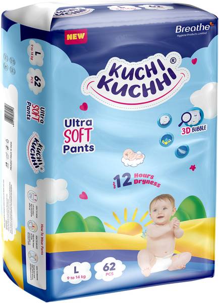 KUCHI KUCHHI Premium super soft baby diaper with a 3D bubble top. - L