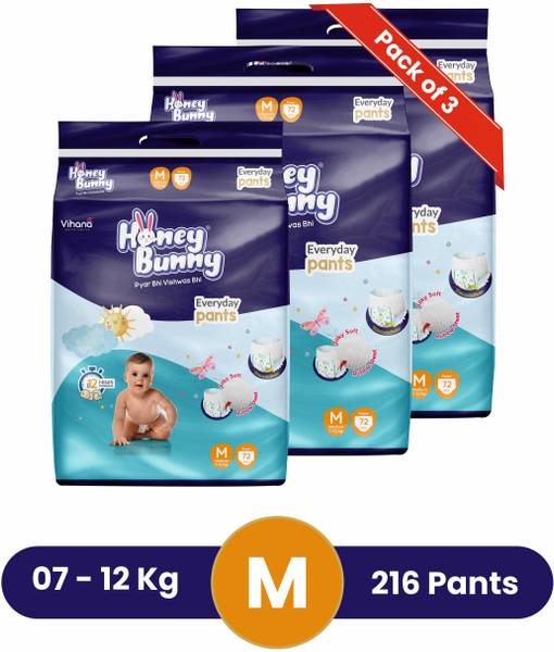 HONEY BUNNY Baby Diaper Pants with bubble top sheet| Extra Soft | 12 Hour protection Medium - M