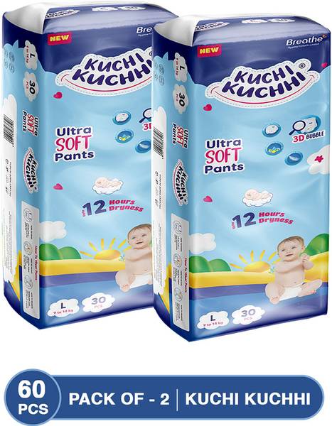 KUCHI KUCHHI Premium super soft baby diaper with a 3D bubble top (Pack of 2) - L
