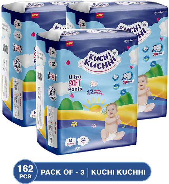 KUCHI KUCHHI Premium super soft baby diaper with a 3D bubble top (Pack of 3) - M