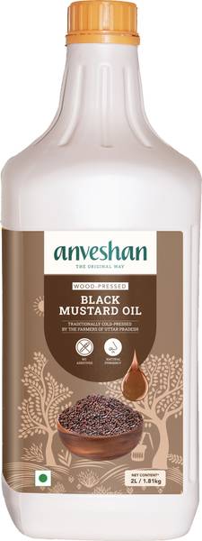 Anveshan Wood Pressed Black Mustard Oil - 2 Litre | Plastic Can Mustard Oil Mustard Oil Can