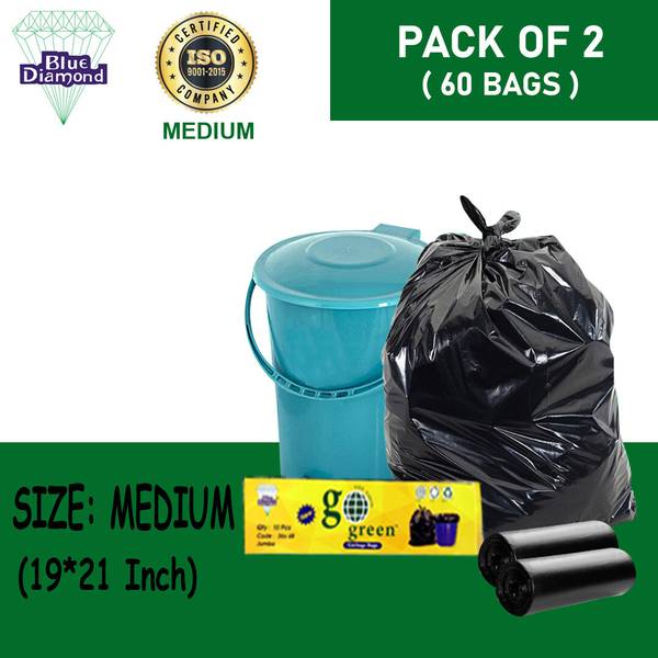 Blue Diamond Garbage bags Medium size black for home Oxo Biodegradeable 30 Litre 60Bags Medium 30 L Garbage Bag Pack Of 60