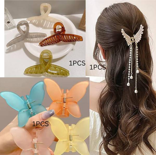 3 Pcs Korean Plastic stone butterfly Hair culture for Women & Girls Hair Claw Hair Clip