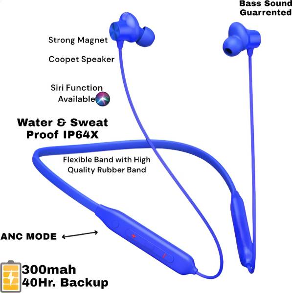 Waterproof 50 Hour Play Back Bluetooth Headset/Neckband,Deep Bass N11 Bluetooth Headset