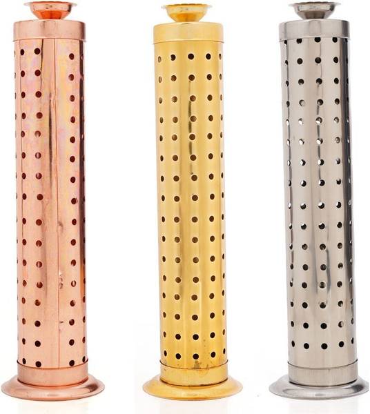 DigiRake Combo of 3 Steel, Gold & Copper Incense Stick Holder, Agarbatti Stand Stainless Steel Incense Holder Set