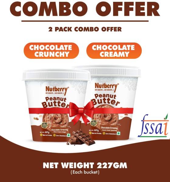 Nutberry PEANUT BUTTER CHOCOLATE CRUNCHY 227GM & CHOCOLATE CREAMY 227GM (COMBO PACK) 227 g