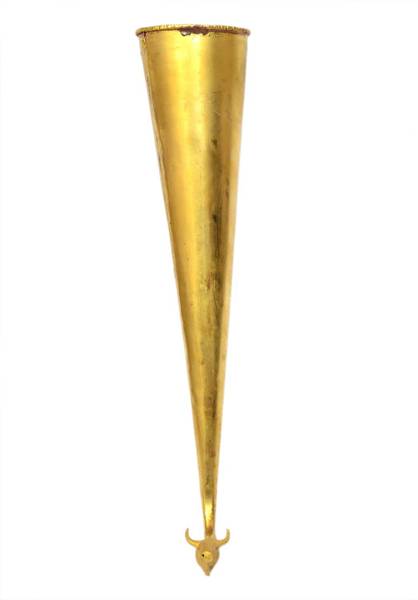 Poojan Paatr Pure Brass Made Gomukh/Gaumukhi/Cow Face vessal Antique Sirangi with Gold. Brass Kalash
