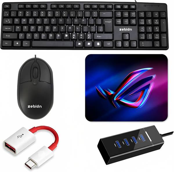 Zebion Keyboard and Mouse Combo Set with 1 OTG cable and Mouse Pad Combo Set Combo Set Combo Set
