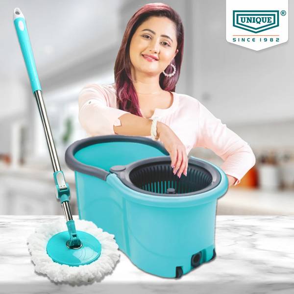 UNIQUE Supreme Spin mop Bucket Mop Plastic Wringer with 1 magic mop stick & 2 Refill Mop Set