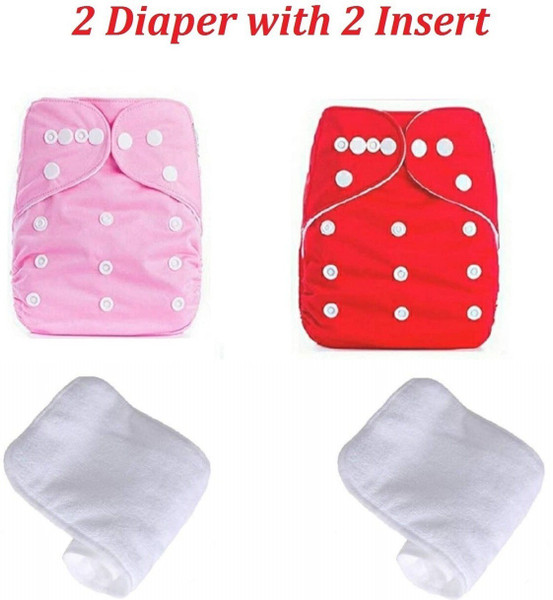 ByLoe Baby Reusable Cloth Diaper, Washable Adjustable Infants Nappy with Insert- (0-24 Months, Pad Included) - Pack/Combo of (2 Cloth Diaper+2 Microfiber Insert)