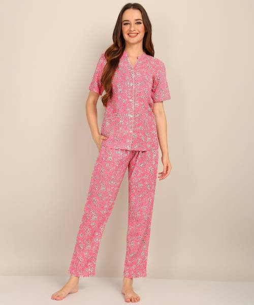 Asami Women Printed Pink Shirt & Pyjama set