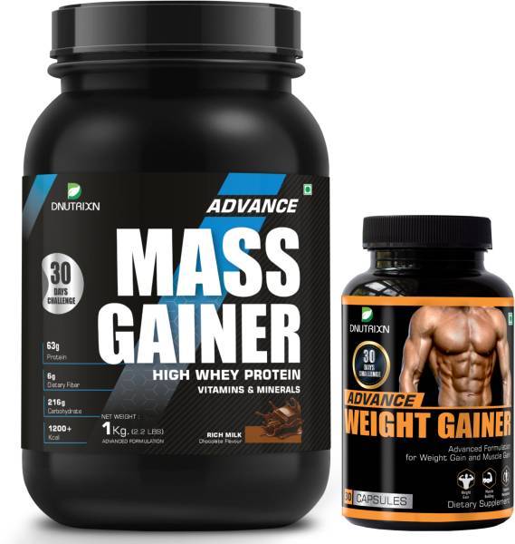 DNUTRIXN Advance High Protein Mass Gainer |Protein 63G | Calorie 1200+Kcal |Multivitamin+ Weight Gainers/Mass Gainers