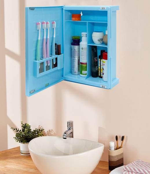 Zahab New Look Full Mirror Magnetic Door bathroom cabinet organiser Plastic Wall Shelf