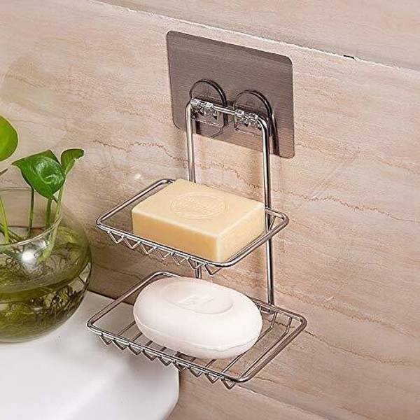 Neroxa Double Layer Stainless Steel Soap Dish Storage Organizer Holder Self-Adhesive Waterproof Kitchen Bathroom Soaps Wall Rack Stand for washbasin n...