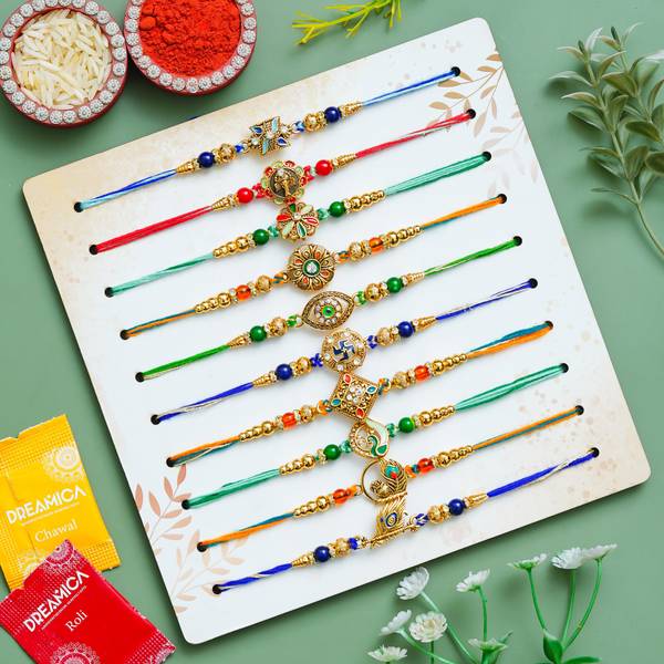 Dreamica Designer Rakhi-57 Assorted Rakhi, Chawal Roli Pack, Greeting Card Set