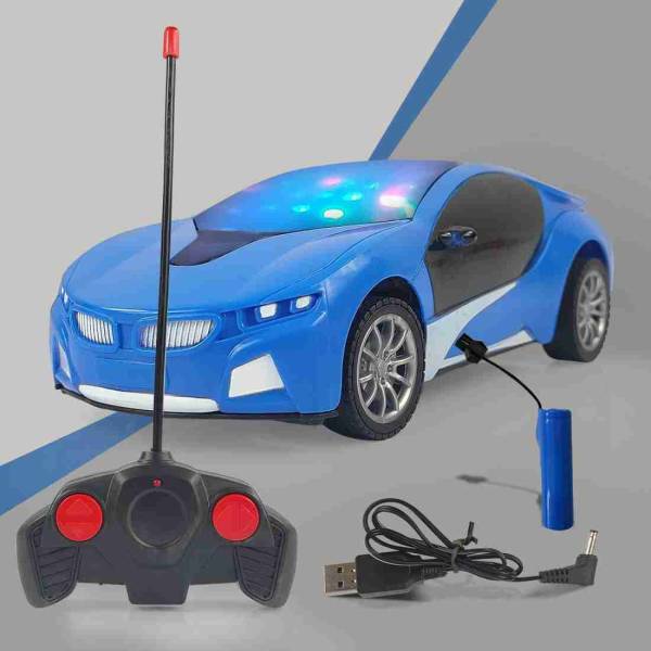 AKANSHA Chargeable 3D Remote Control Lighting Famous Car for 3+ Years Kids (Blue)