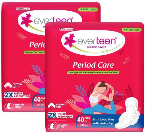 everteen Cottony-Soft Top Layer for Women Enriched with Neem and Safflower, XXL, 40x2 Sanitary Pad
