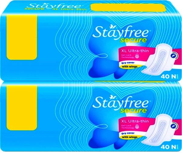 Stayfree Secure Ultra Thin Sanitary Pads With Wings for women- XL 40+40 Pieces Pack-80 Sanitary Pad