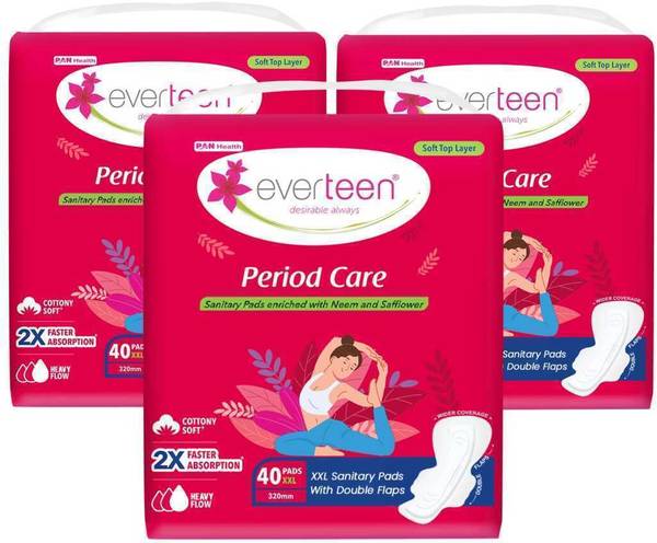 everteen Period Care XXL Soft with Neem-Safflower - (40 Pads Each) Sanitary Pad