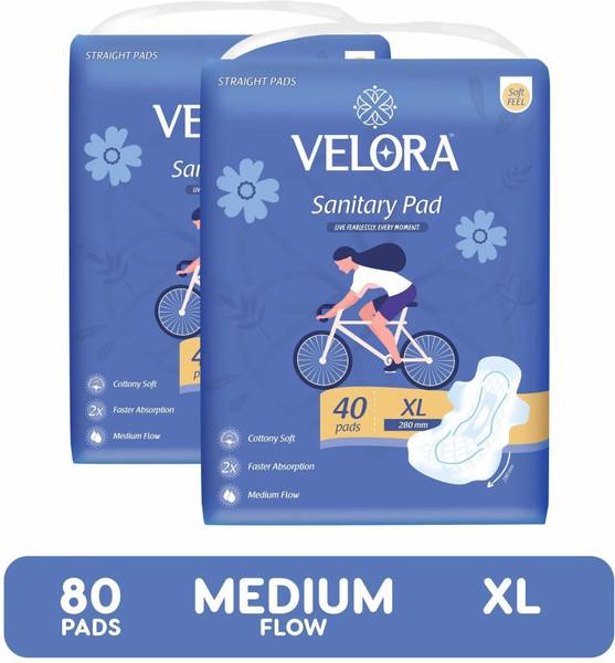 Velora Soft Feel & Rash Free 80 Pads XL Size Straight Sanitary Pads for women (40 Pads each-280mm) Sanitary Pad