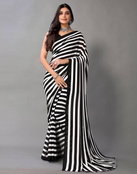The Textile Hub Striped Bollywood Georgette Saree