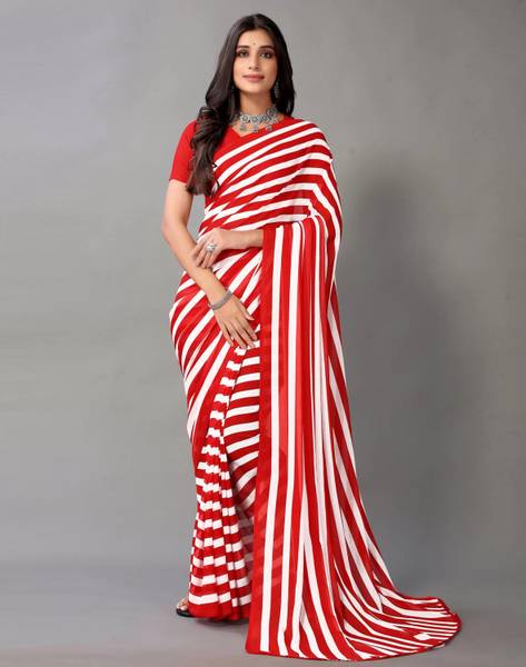 The Textile Hub Striped Bollywood Georgette Saree