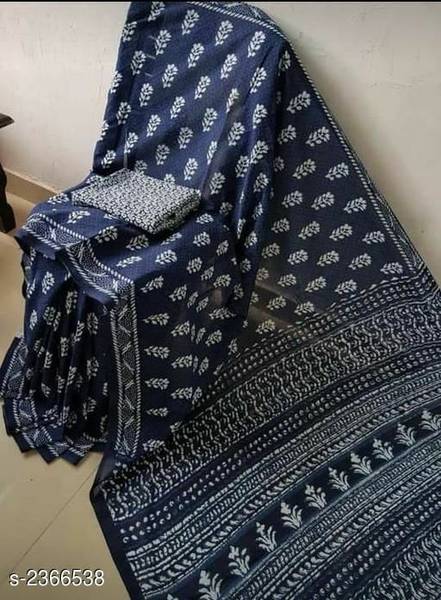 Sanganeri Print Printed, Color Block, Blocked Printed, Floral Print, Dyed Daily Wear Pure Cotton Saree