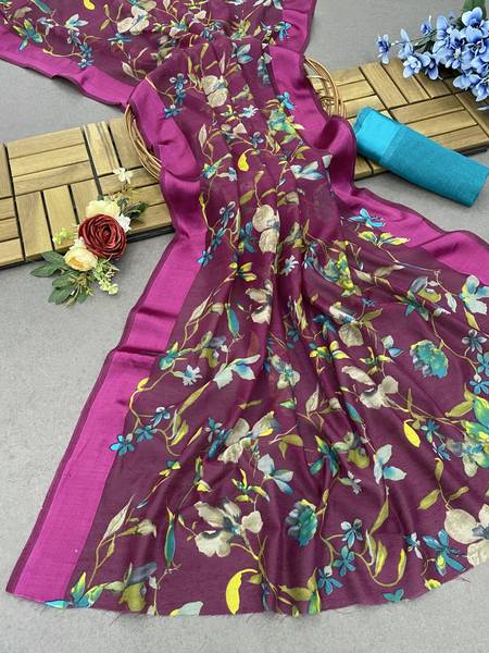 HouseOfCommon Floral Print Chanderi Chanderi, Cotton Blend Saree